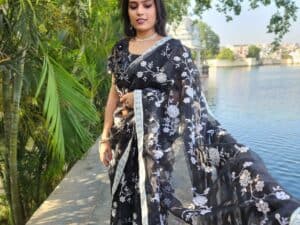 Buy Saree, Black Saree, Organza Saree