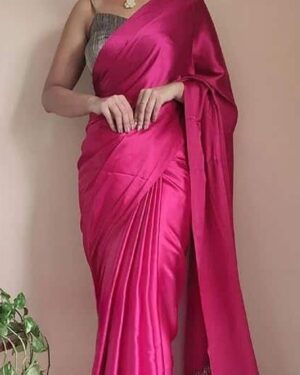 Buy online pink colour plain satin silk saree